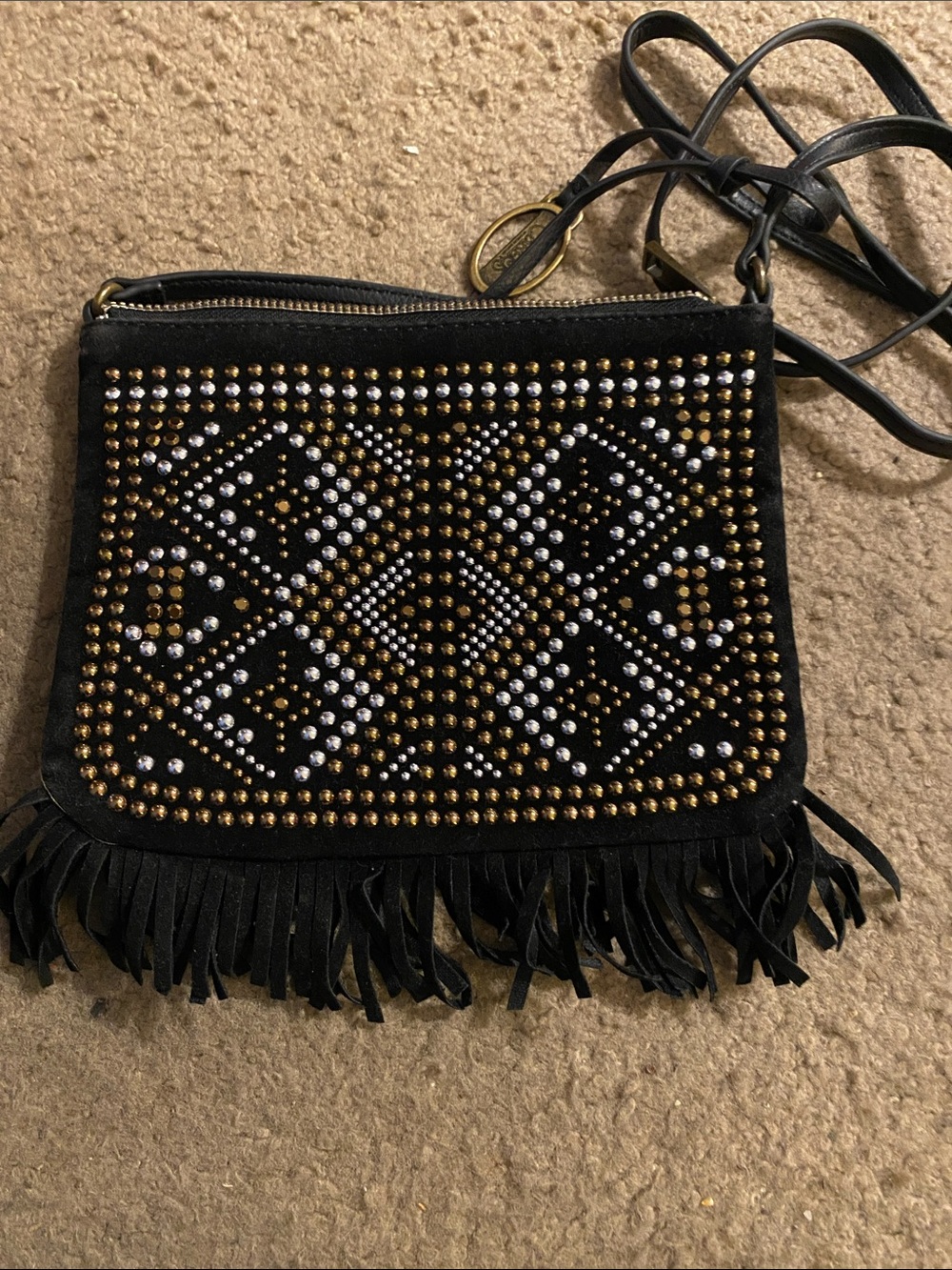 Carlos by Carlos Santana Black Crossbody with Gold & Silver Studs and Fringe